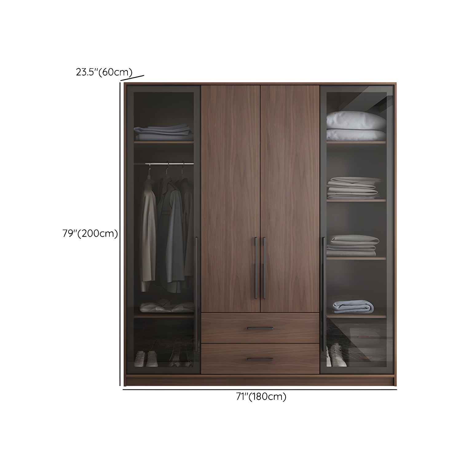 Brown Wood Wardrobe Armoire Modern Freestanding Wardrobe with Self Close Drawers - image 14