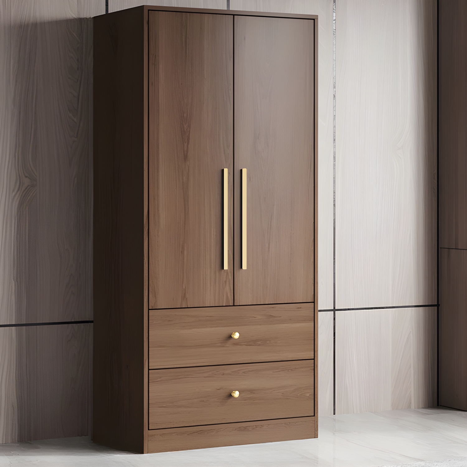 Modern Wood Wardrobe Armoire: 1pc Clothing Rod, Non-Adjust Shelves, Pre-Drilled Holes