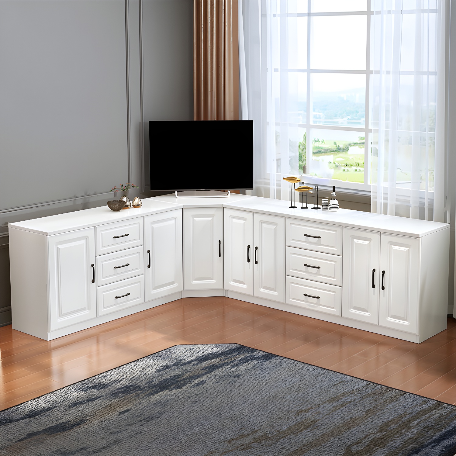 Modern Solid Wood Corner TV Stand Console with 6 - Drawer - 27.56" - image 10