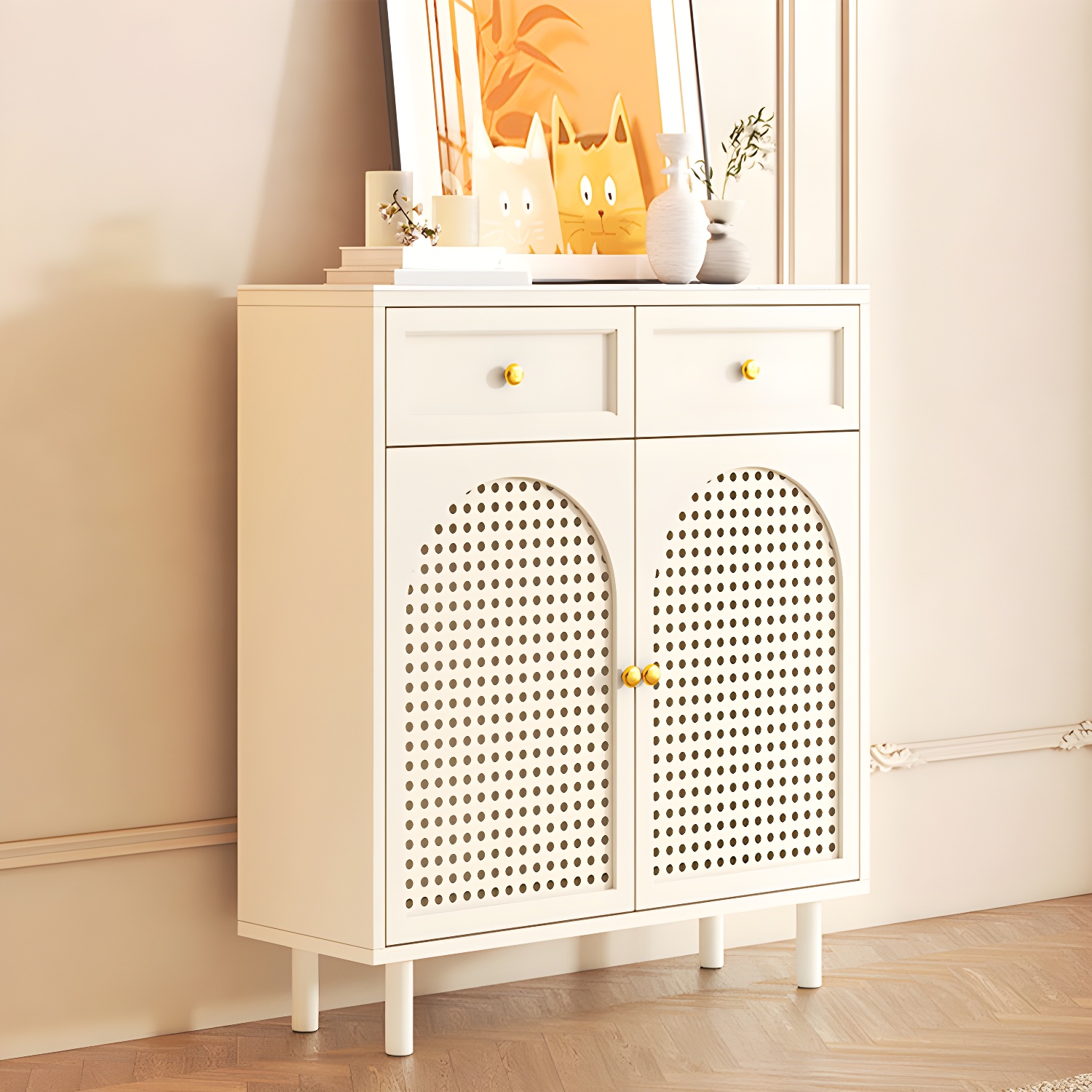 Scandinavian Wood Buffet with Countertop, Drawers, and Cabinets - image 3