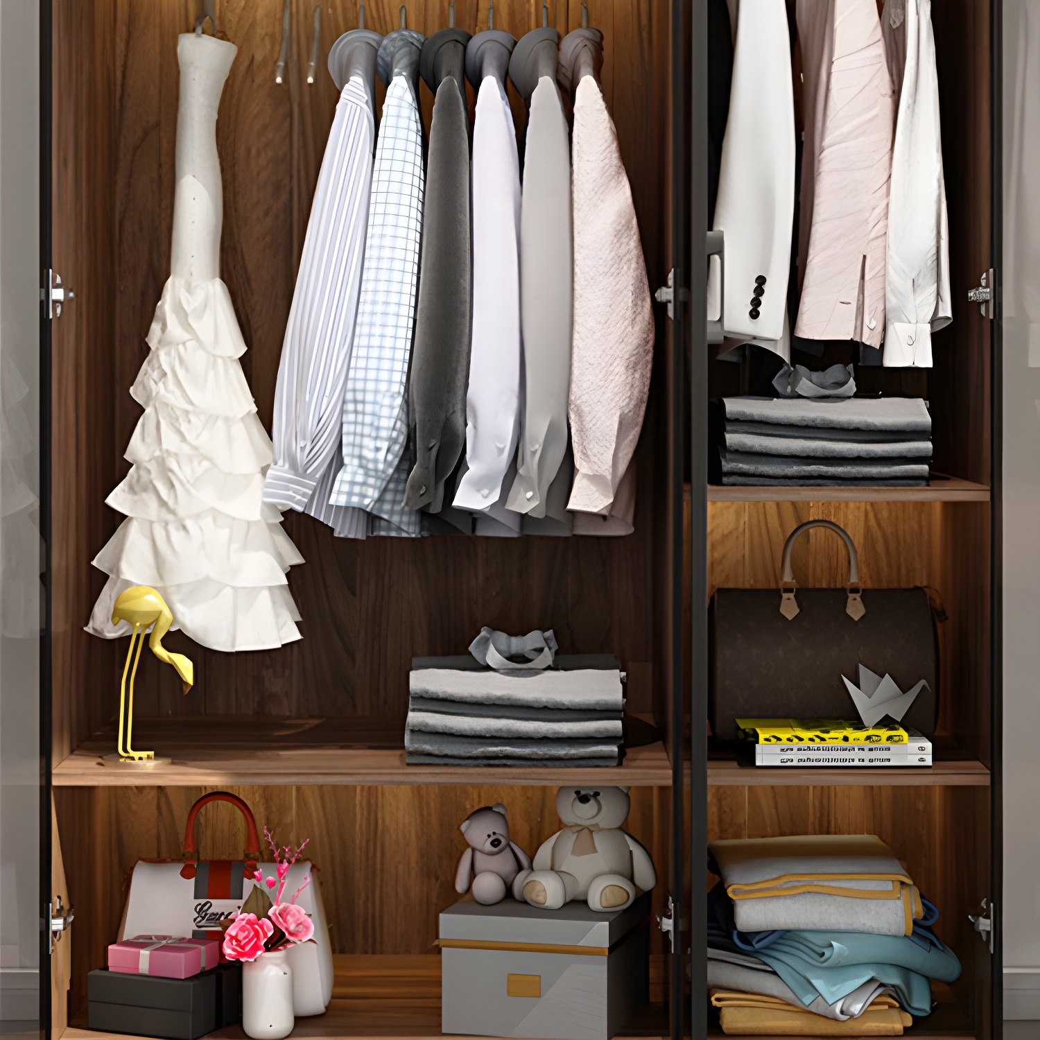 Modern Freestanding Wardrobe Armoire Tempered Glass Doors Wardrobe with Shelves - image 6