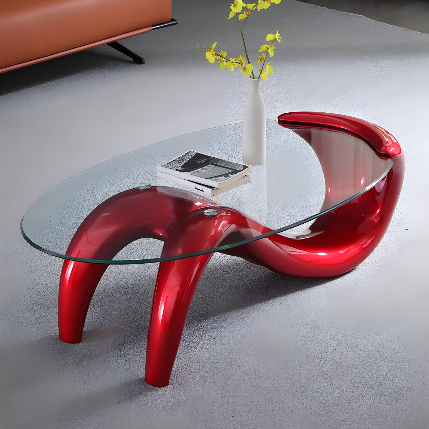 Glass Top Cocktail Table Oval Modern Minimalist Coffee Table - image 9