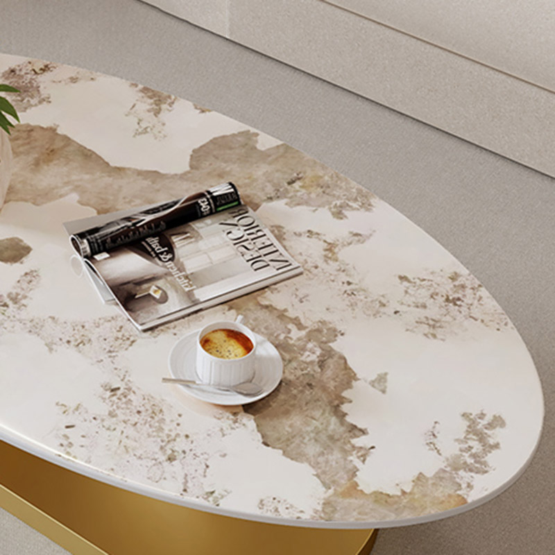 Elegant Stone Oval Coffee Table with Iron Block Base for Living Room - image 11
