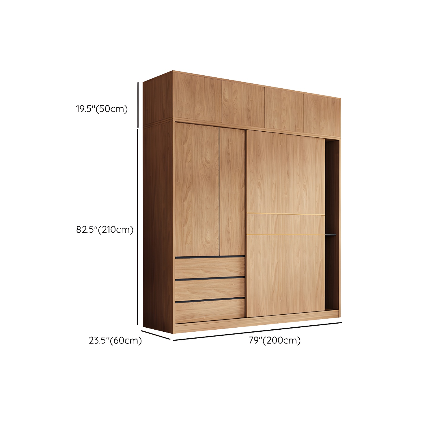 Natural Finish Wardrobe Armoire Sliding Wardrobe Cabinet with Drawer - image 18