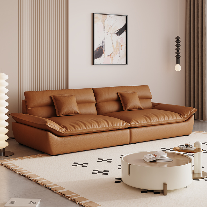 Modern Solid Color Scratch-defiant Standard Sofa in Light Gray/Taupe/Citrus Color, 3-seater with 2 Pillows - image 10