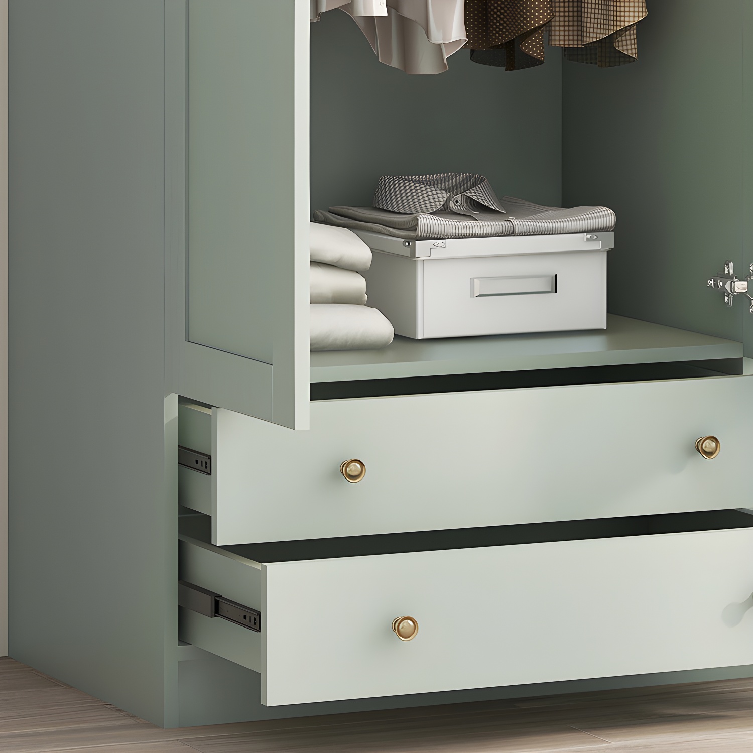Modern Green Wood Wardrobe Armoire with Soft-Close Drawers & Clothing Rod - image 7
