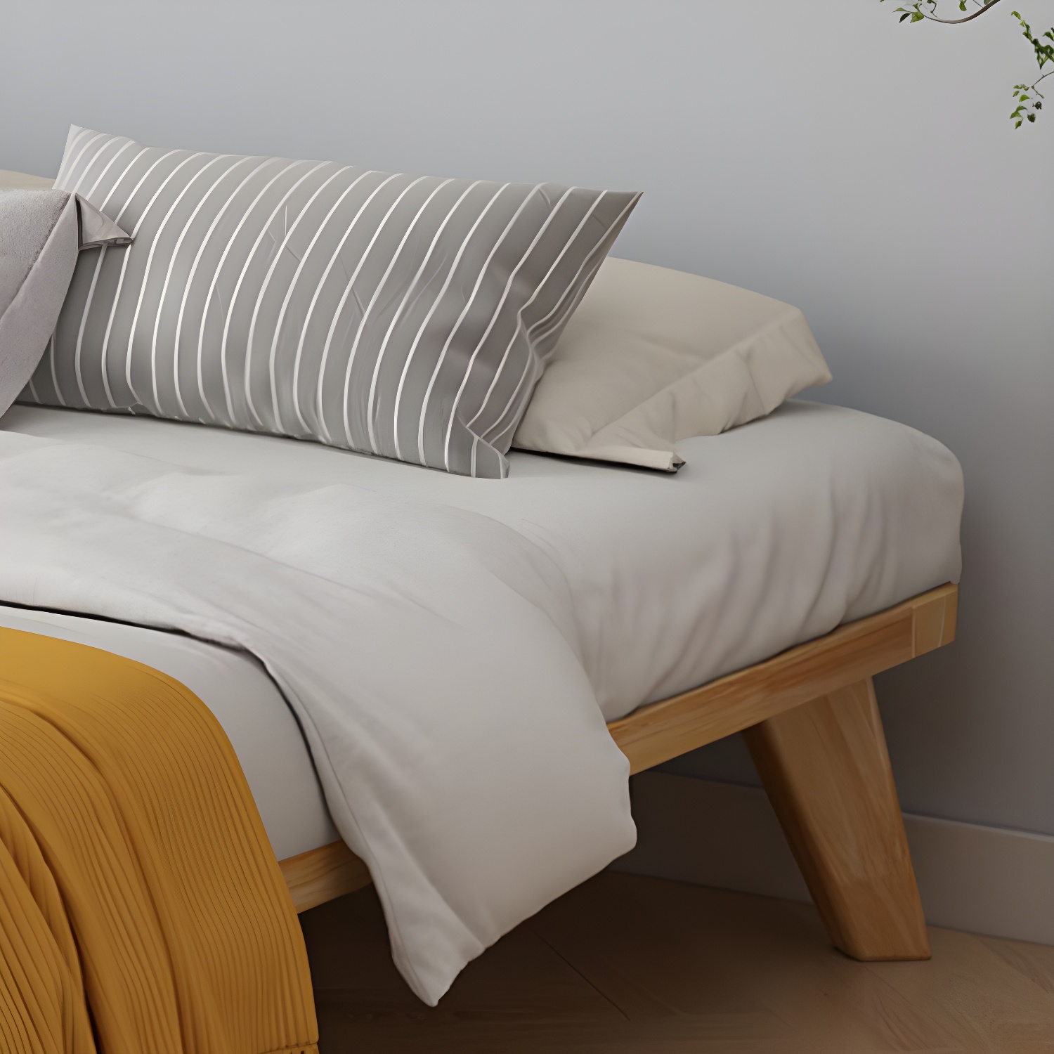 Natural Upholstered Wooden Bed Frame Nordic 13.39" H Platform Bed - image 7