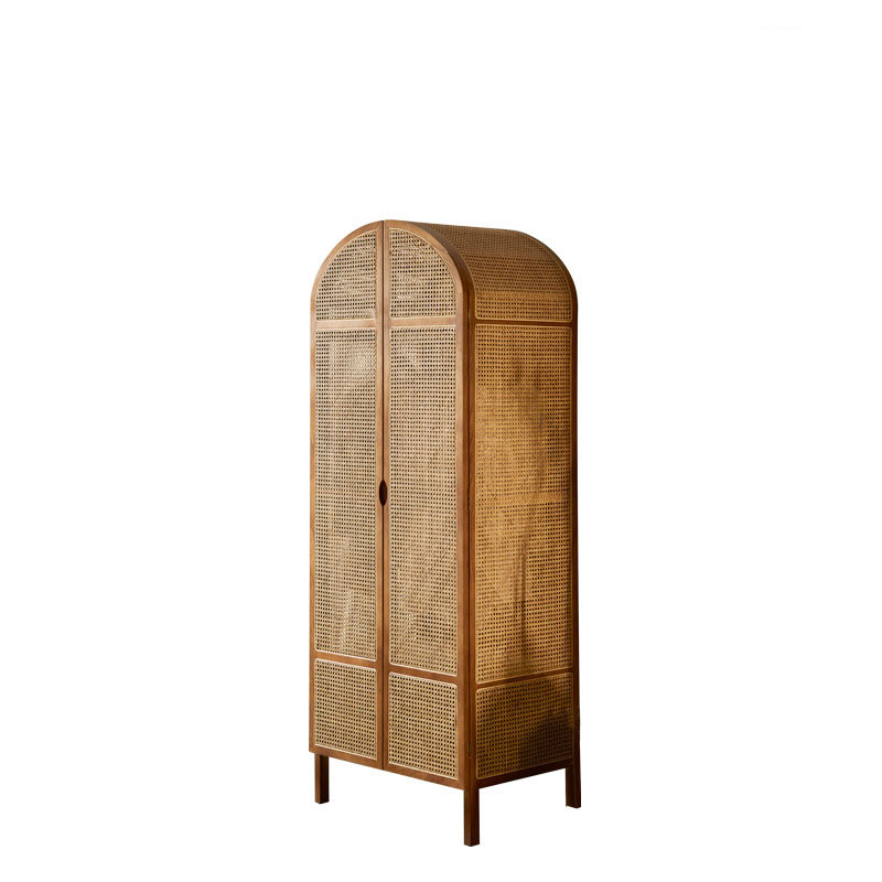 Wood Framed Rattan Arched Armoire Cabinet in a Contemporary Style, 2-Drawer Included/Not Included - image 3