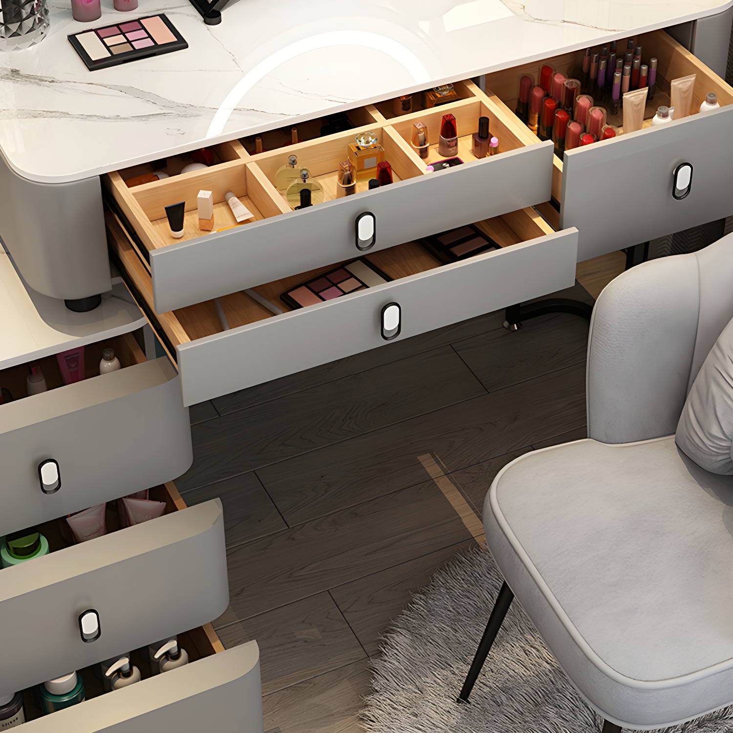 Glam Bedroom Vanity Dressing Table Stone Makeup Vanity Desk with Drawer - image 11