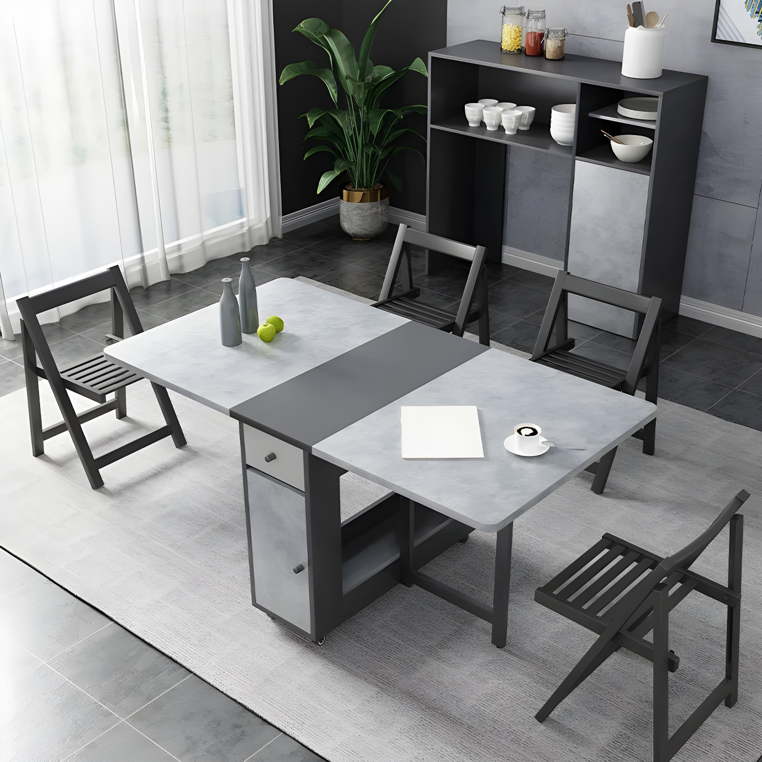1/3/5 Piece Rectangle Shape Dining Room Furniture Set in Gray and Black - image 3