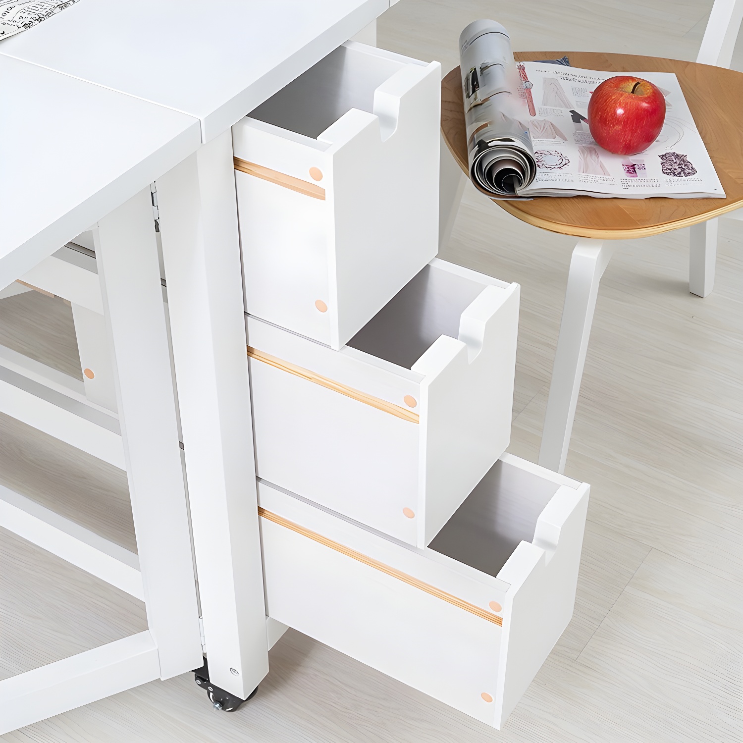 Modern Birch Wood Drop Leaf Rectangle Kitchen & Dining Table with Pedestal Base and Storage Included - image 16