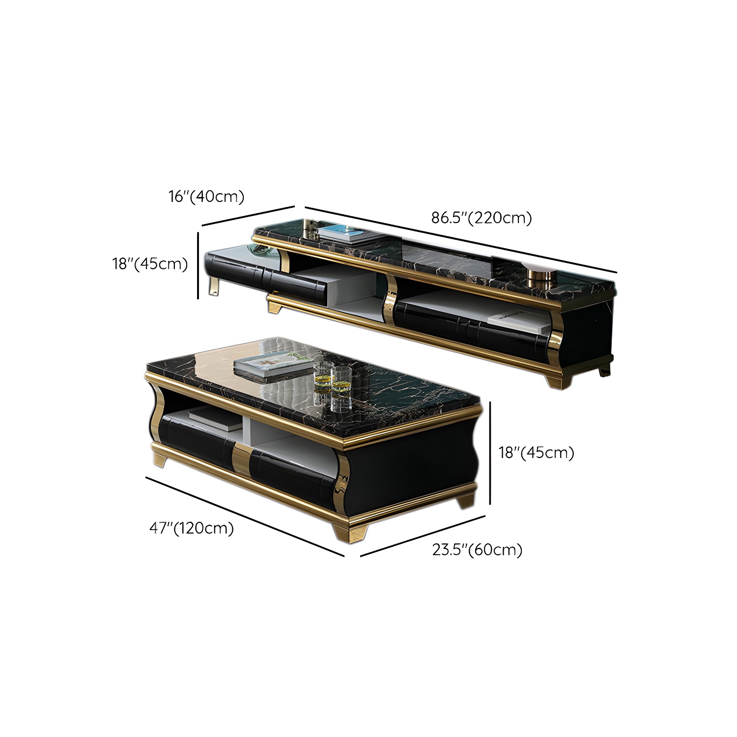 Marble Coffee or End Table with Storage Drawers Rectangle Block - image 15