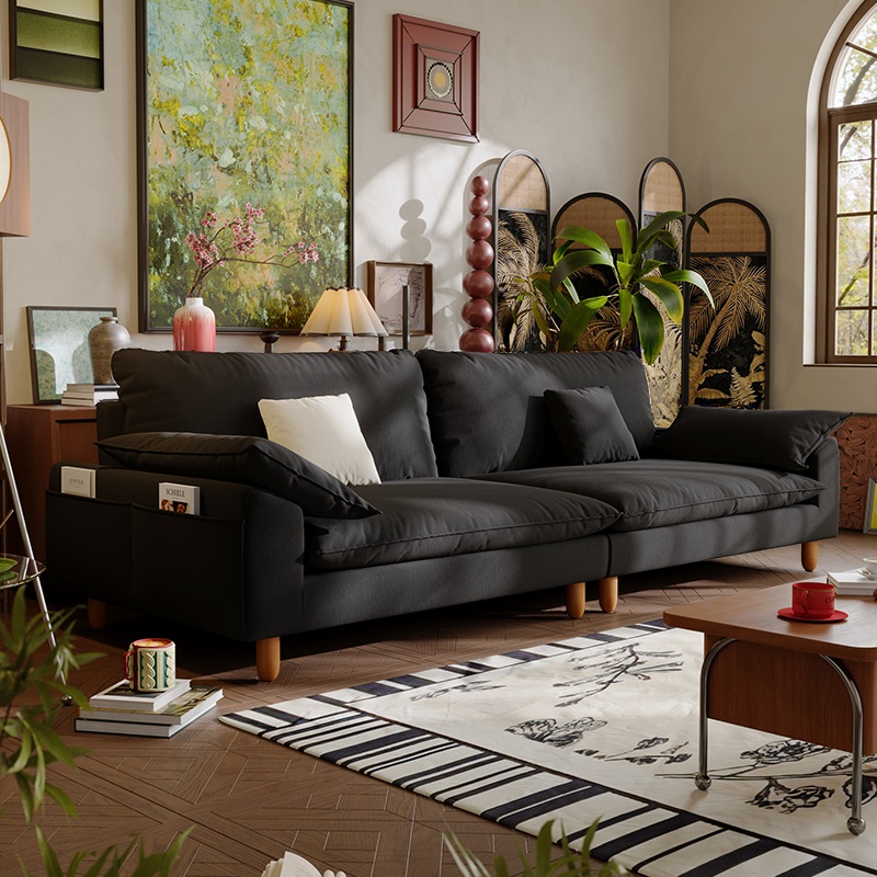 Gray/Sage/Amber Color Standard Sofa with Armrest and 4 Pillows for Drawing Room