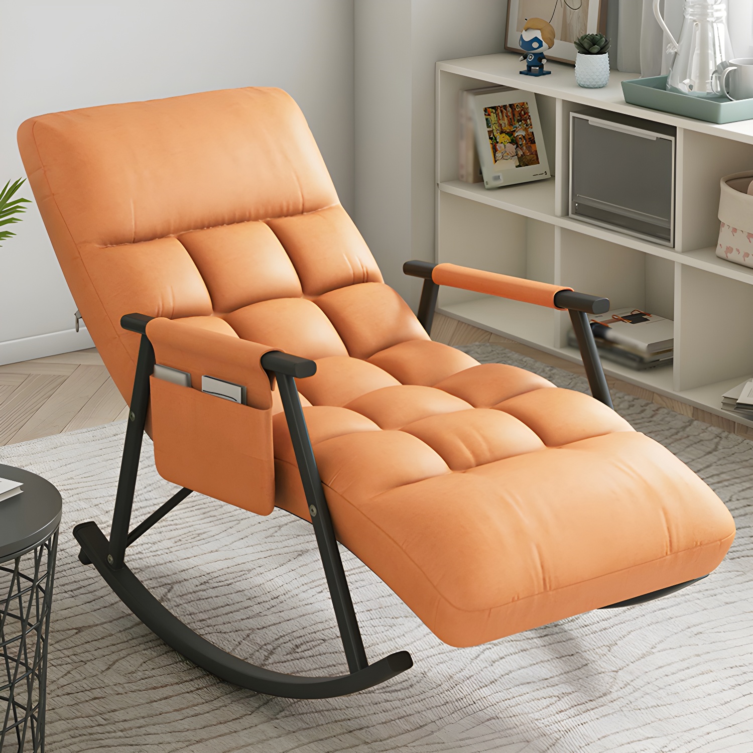 Faux Leather Rocking Chair Modern Style Rocker Chair with Storage - image 5