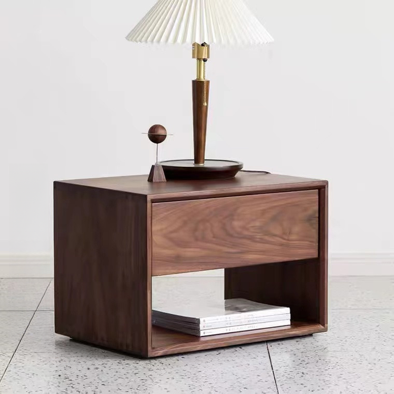 Solid Wood Open Shelf Nightstand with 1 Drawer in a Modish Style