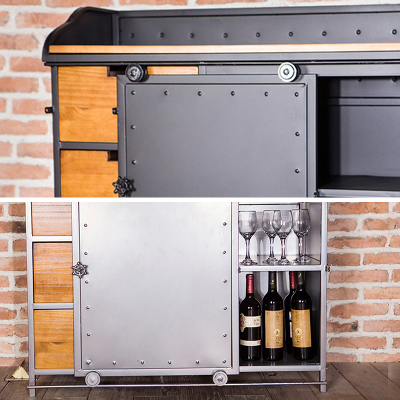 Industrial Metal Sideboard Cabinet with Wood Countertop, 3 Drawers, and Sliding Doors - image 7