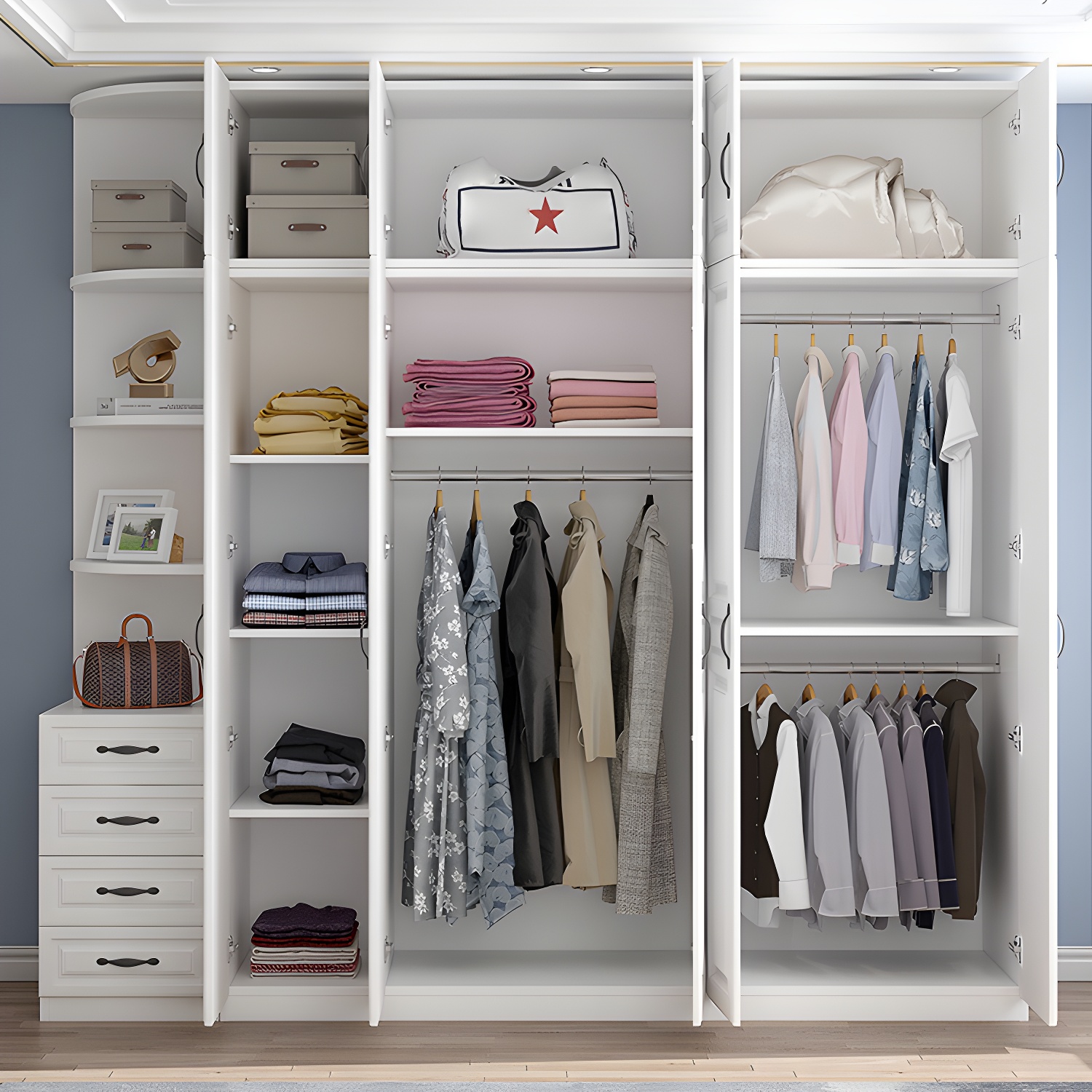 White Colour Wardrobe French Country Wooden Wardrobe Closet for Bedroom - image 4