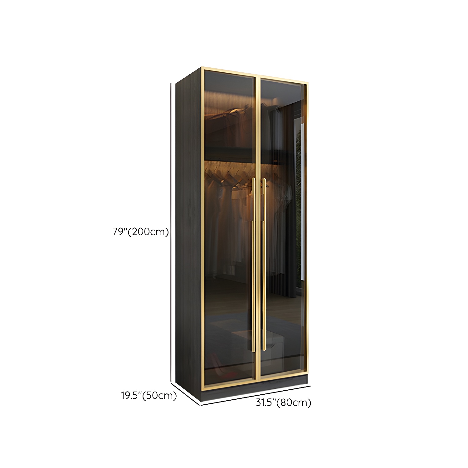 Modern Tempered Glass Doors Wardrobe Wood Frame Wardrobe without Light - image 12
