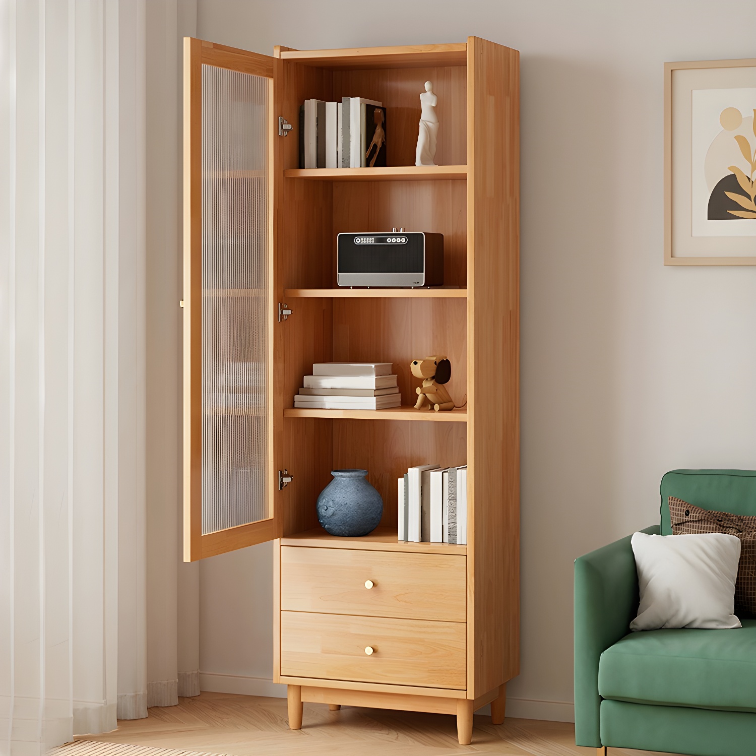 Scandinavian Glass Door Wood Cabinet with Drawers and Adjustable Shelves - Elegant Storage Furniture - image 5
