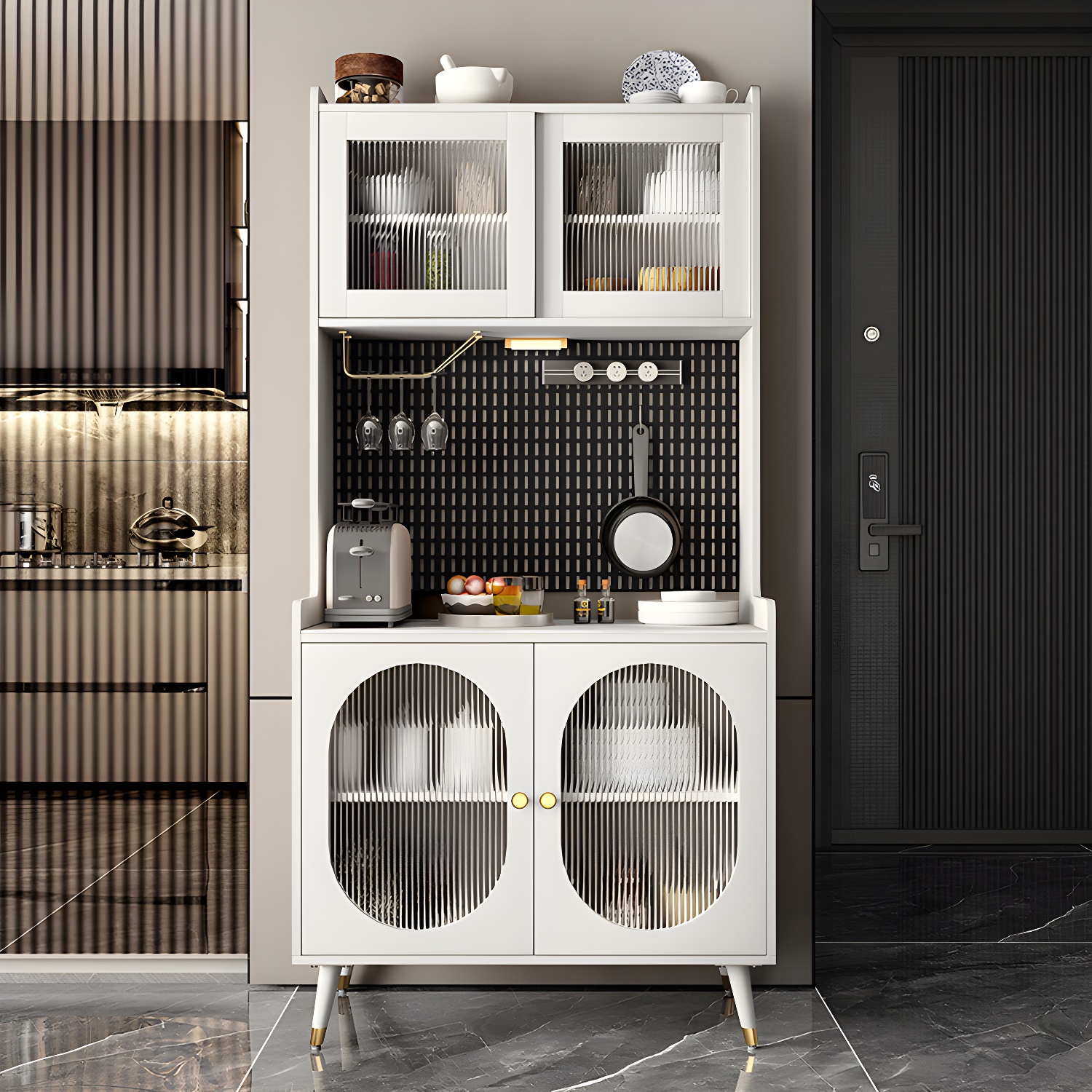 Stone Glam Sideboard Adjustable Shelves Kitchen Dining Room Sideboard - image 6