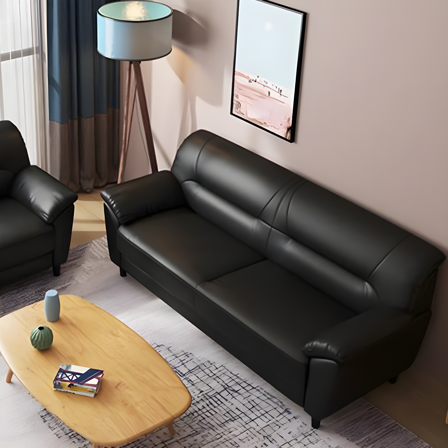Leather Modern 2/3-seat Pillow Top Arm Sofa 70.87"/55.12" W Sewn Pillow Back Sofa - image 16