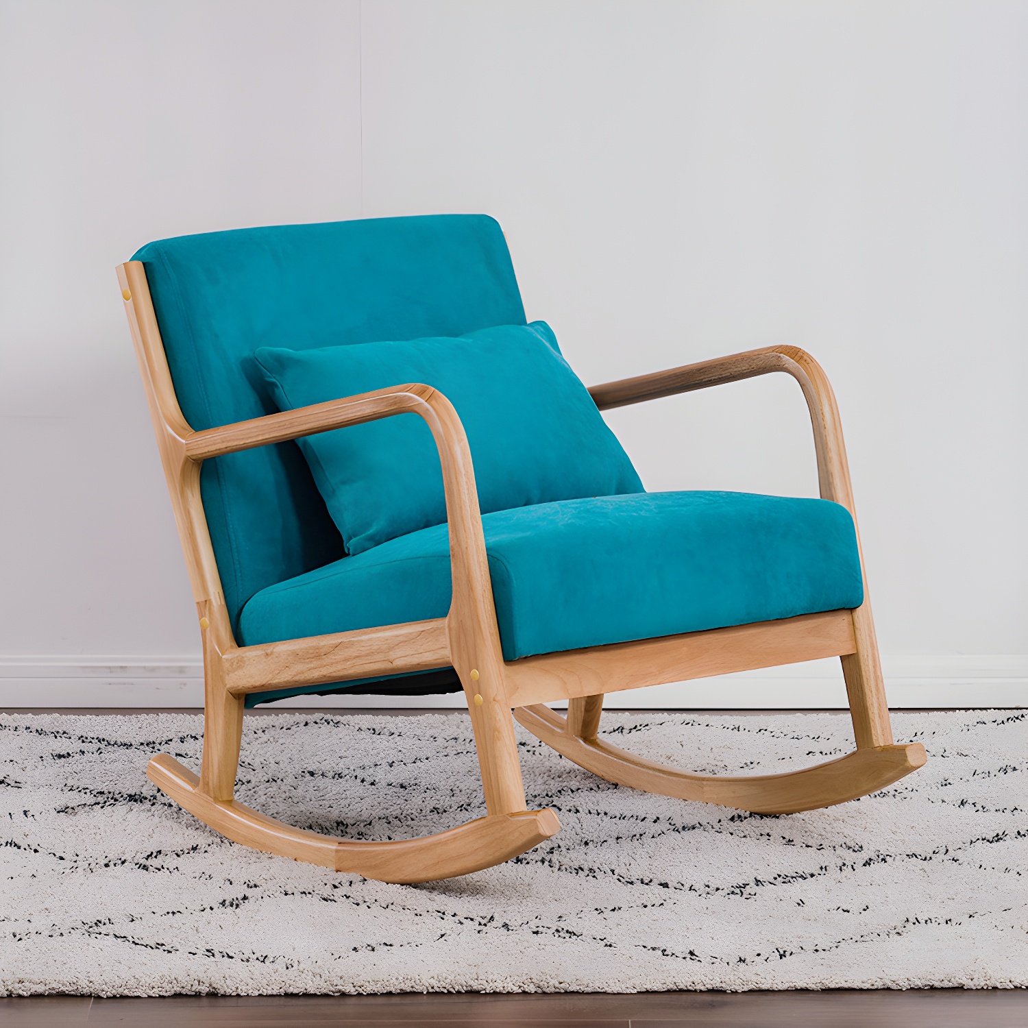 Modern Upholstered Rocking Chair with Natural Wood Legs and Recessed Back Cushion - image 8