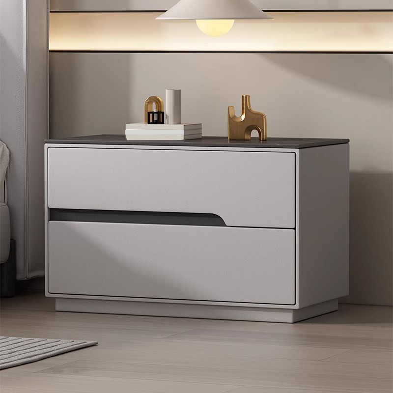 Minimalist Bedside Cabinet Nightstand with 2 Drawers and Stone Countertop