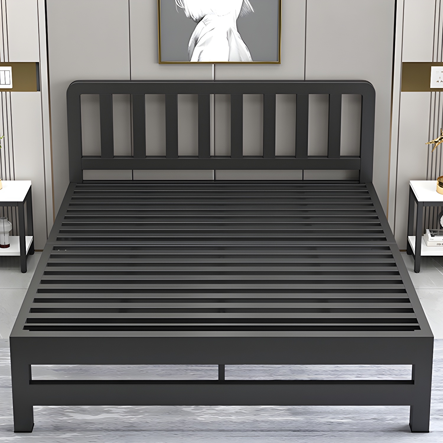 Modern Metal Bed Frame with Legs and Non-Upholstered Solid Color Design - image 4