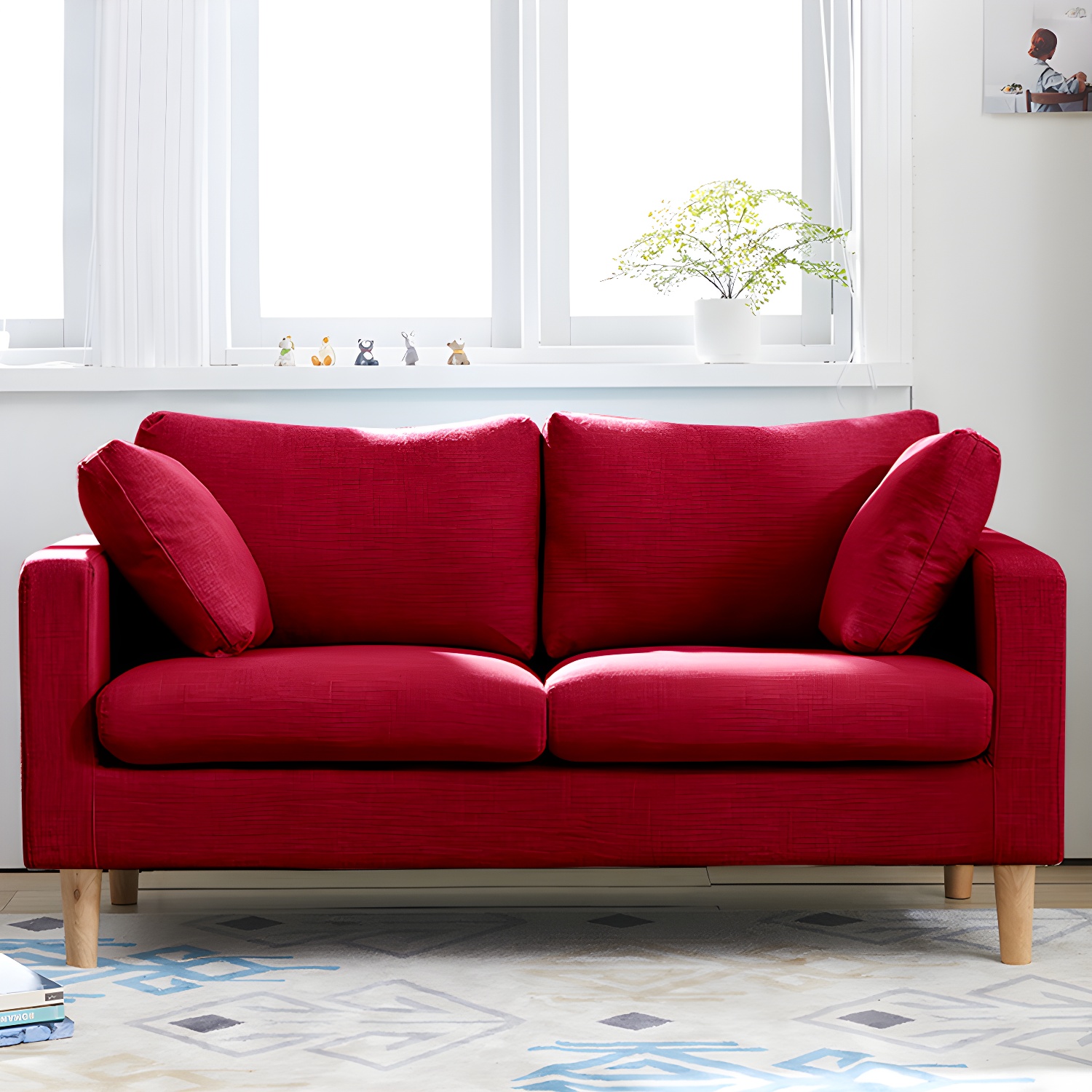 Contemporary Square Arm Couch Faux Leather Loveseat with Pillows - image 15