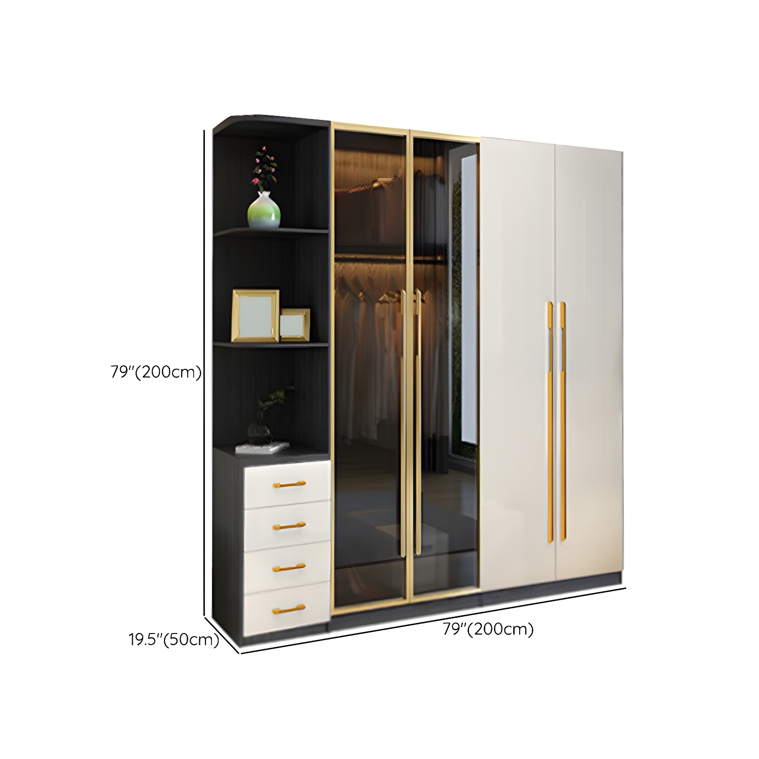 Modern Tempered Glass Doors Wardrobe Wood Frame Wardrobe without Light - image 19