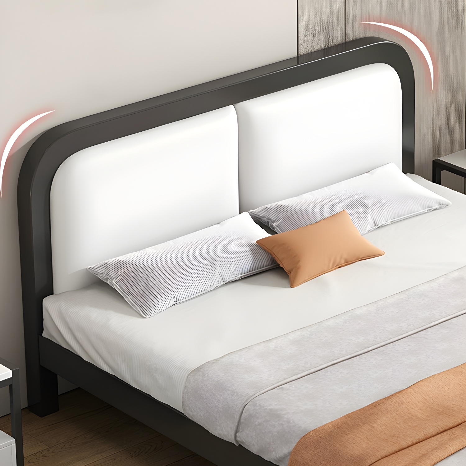 Modern Metal Panel Bed in White/Midnight Black with Easy Assembly - image 9