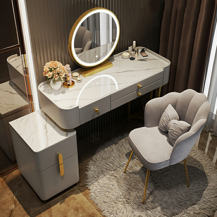Contemporary Slate Countertop Adjustable Makeup Vanity with Drawers for Bedroom - image 7
