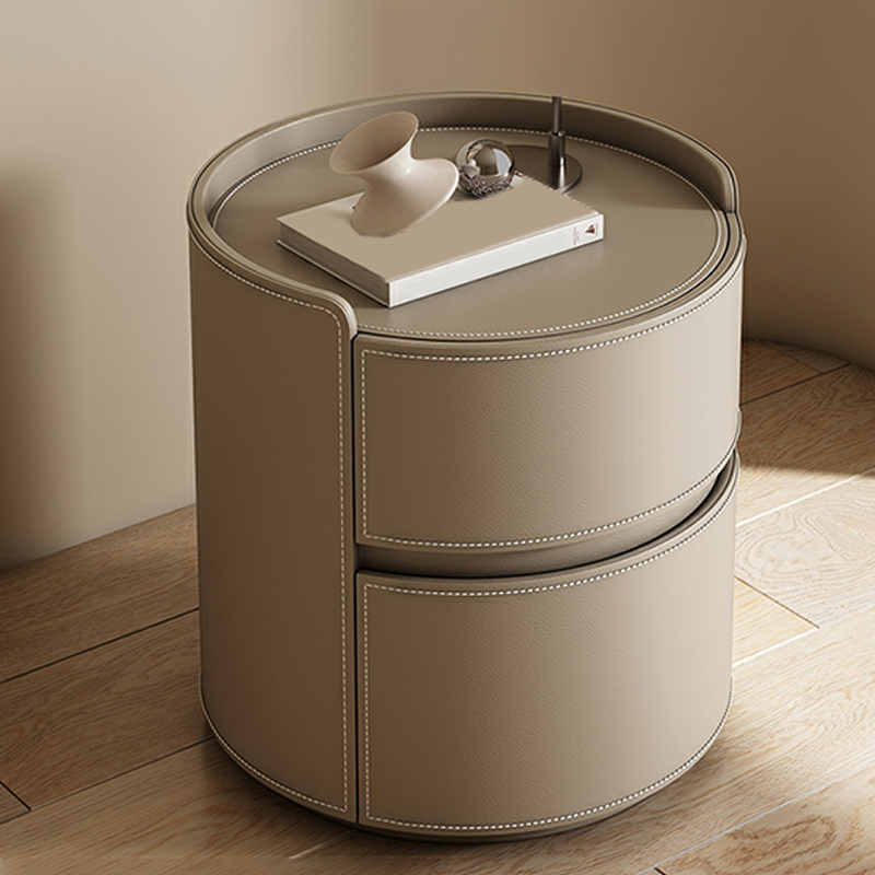Modern Faux Leather Round Nightstand with 2 Drawers in Under 21 in. Narrow Size - image 14
