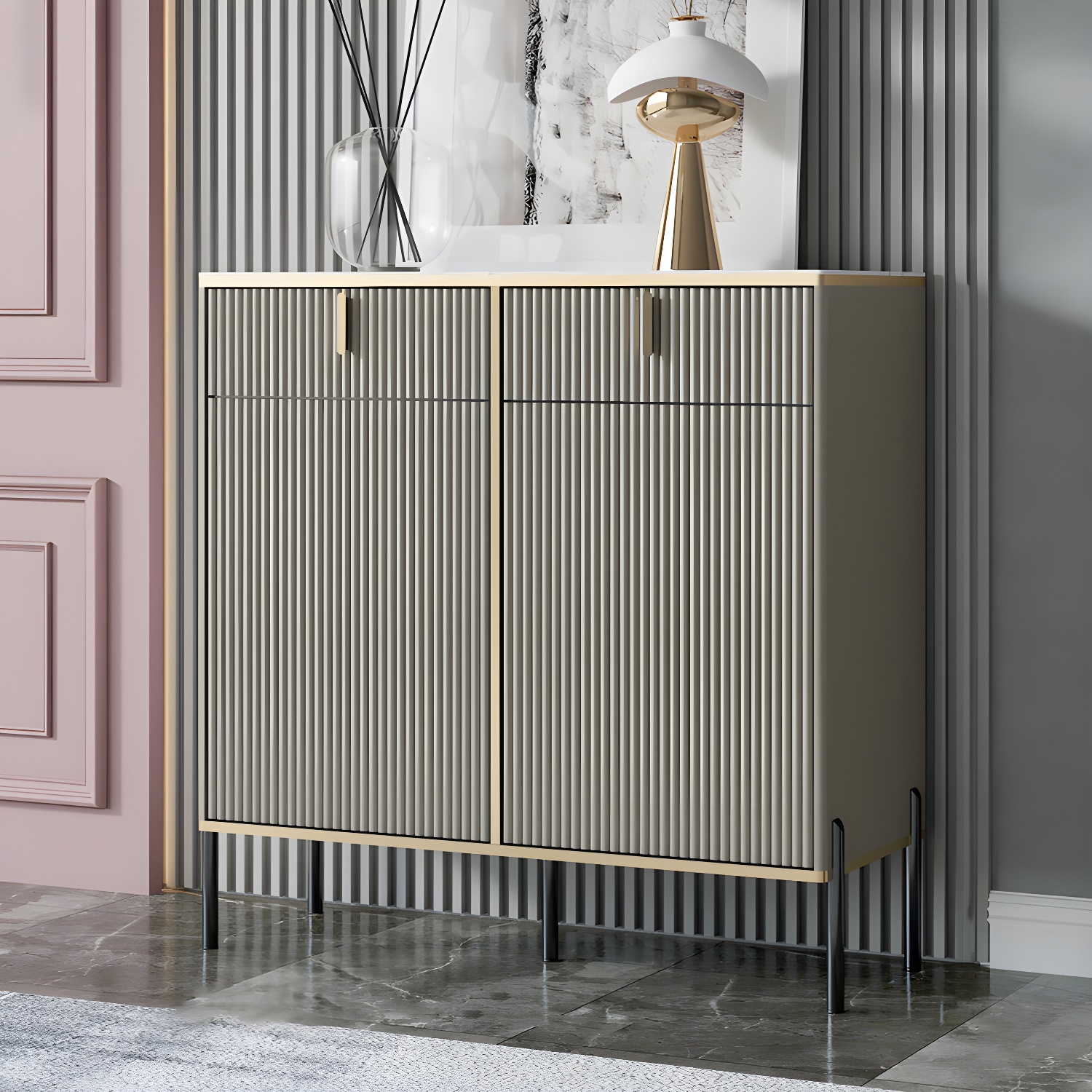Artificial Wood Sideboard Glam Sideboard with Doors for Living Room - image 3