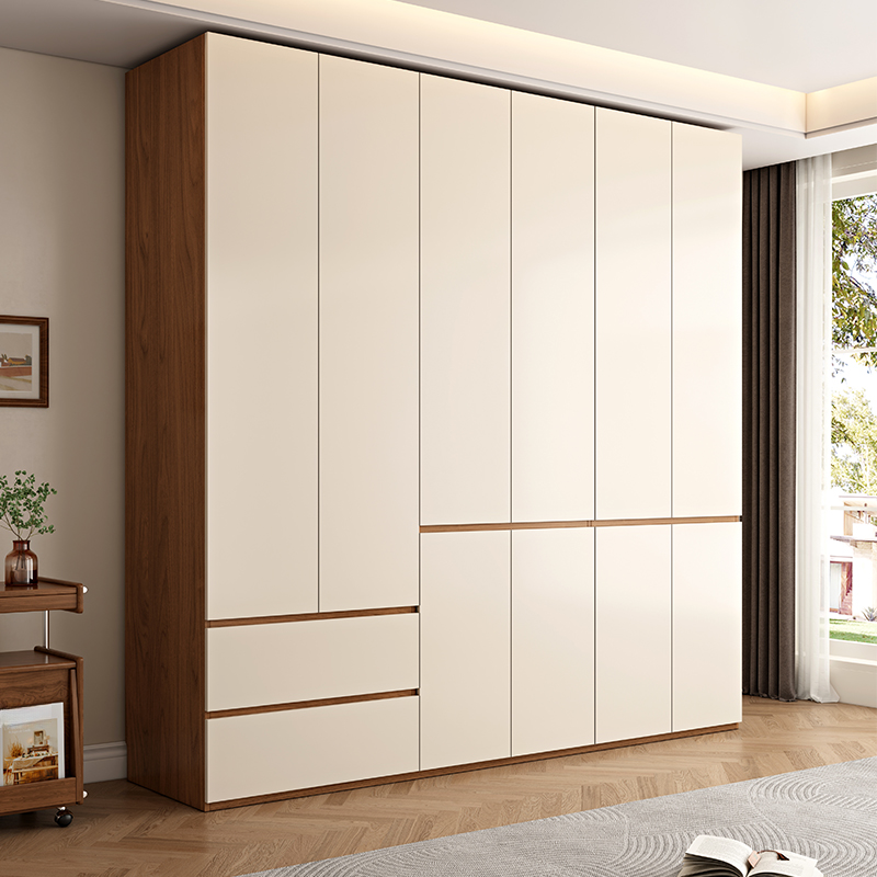 Light Brown Modish Laminate Wardrobe with Soft Close Drawer, Soft Close Door, Interior Shelves, and Hanging Rod