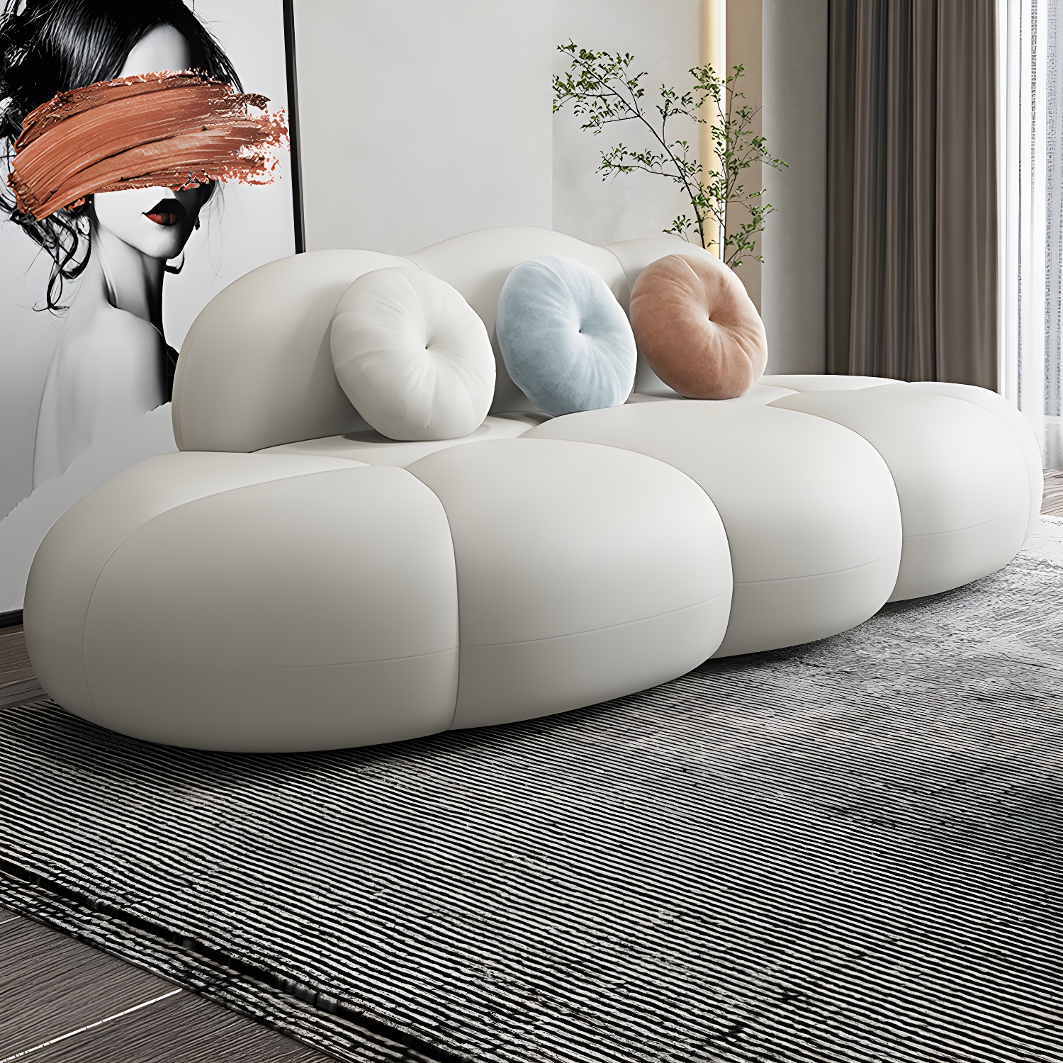 Contemporary Armless Wool Sofa with Tight Back and 3 Pillows - image 14