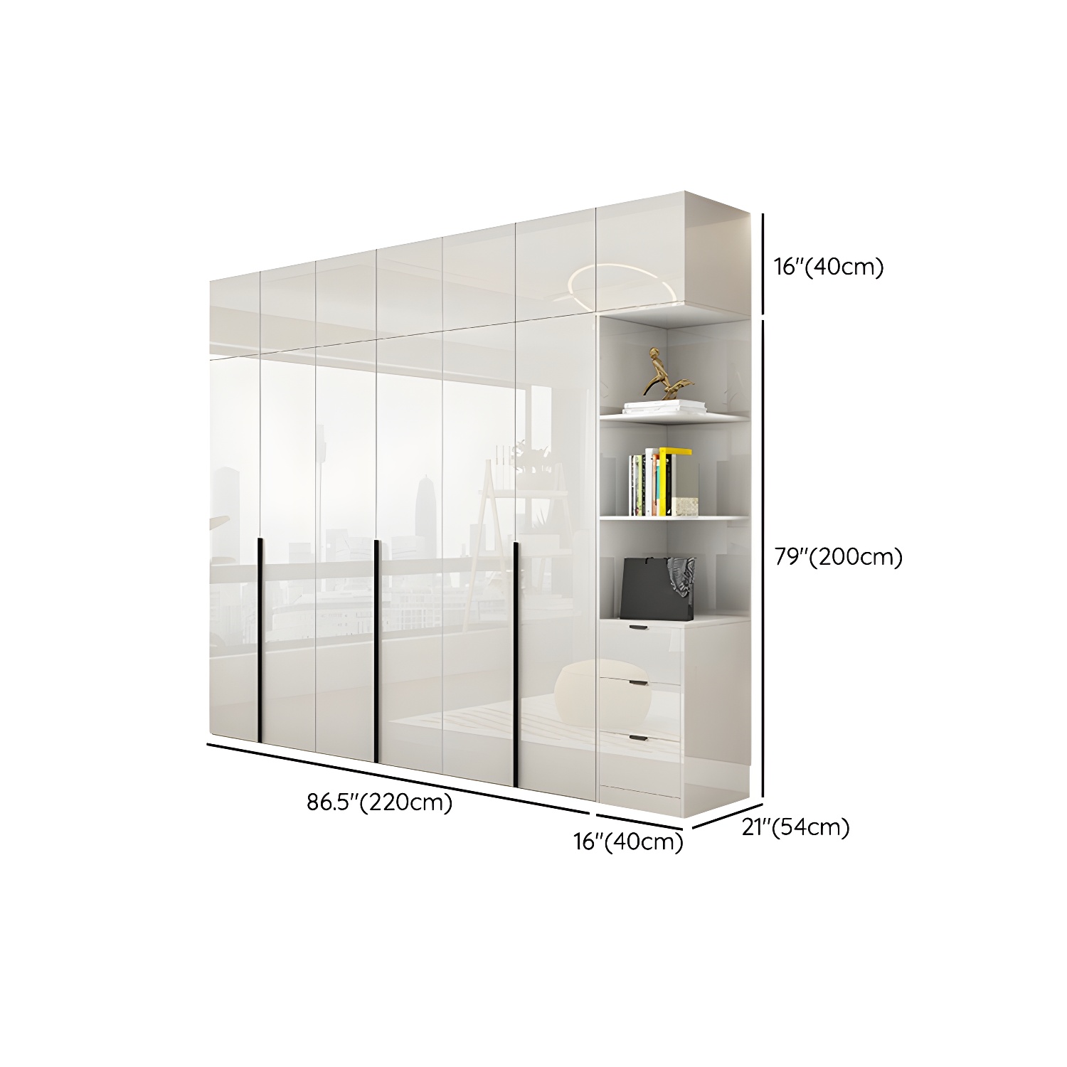 Modern White Wood Wardrobe Armoire - Drawers and Shelves Included - image 35