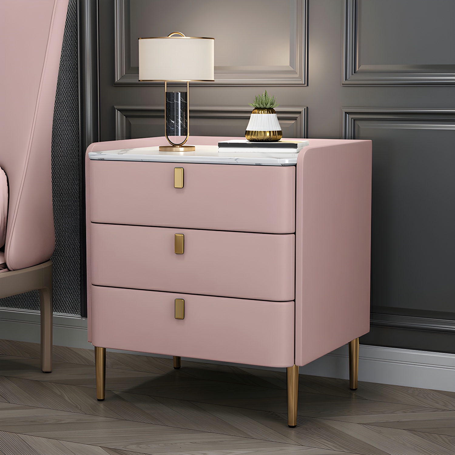 Glam Style Sintered Stone Top Drawer Storage Nightstand for Bedroom - image 18