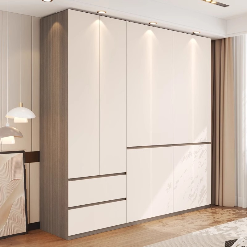 Beige Modish Armoire Cabinet in Manufactured Wood with Soft Close Drawer, Soft Close Door, Interior Shelves, and Clothing Rod