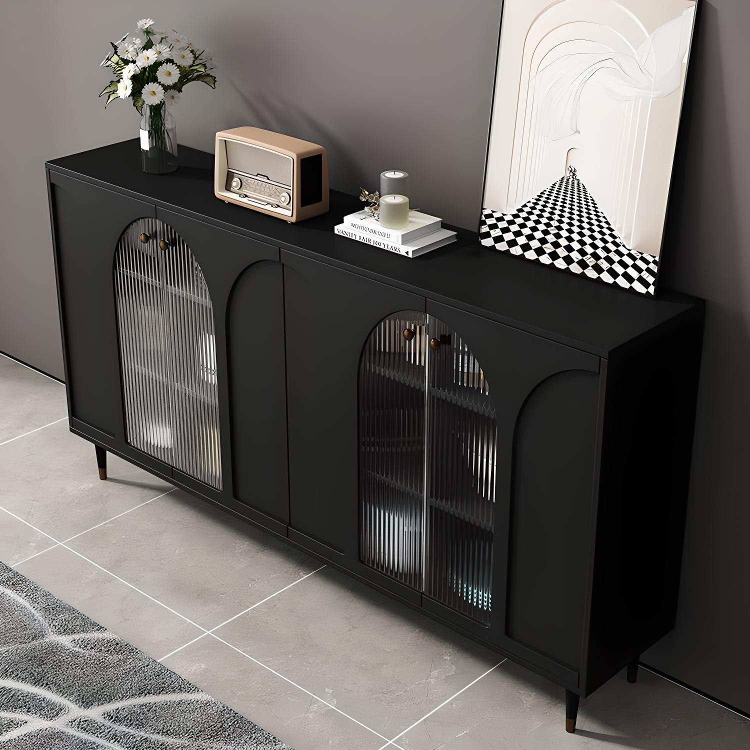 Wooden Modern Glass Door Kitchen Sideboard with Adjustable Shelving - image 5