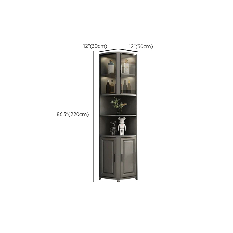Modern Grey Corner Accent Cabinet with Gold Metal Base and Glass Doors - image 20