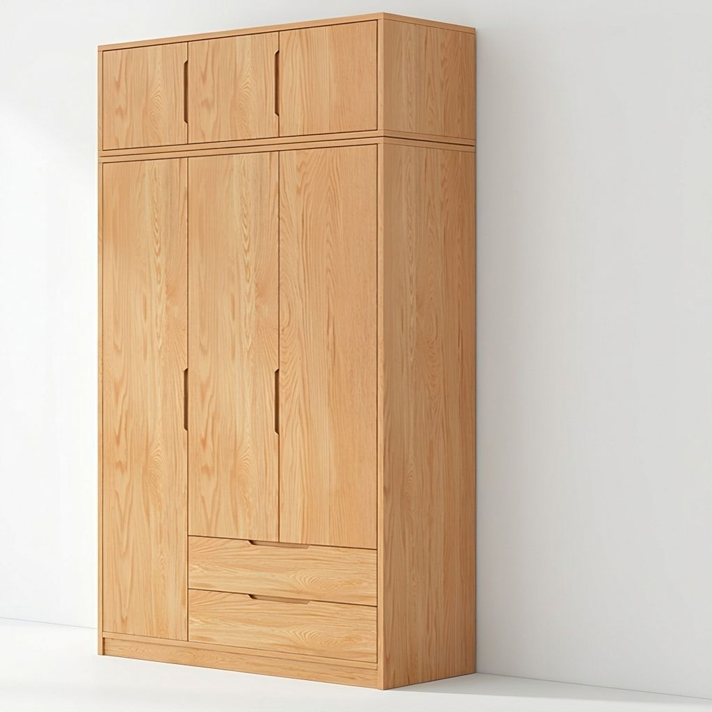 Modern Natural Wood Wardrobe Armoire with Sliding Doors, Drawers, and Shelves - image 58