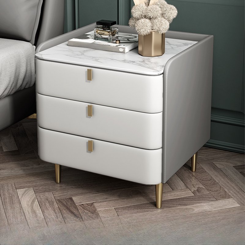 Art Deco 3 Tiers Drawer Storage Bedside Table with Stone Countertop - image 10