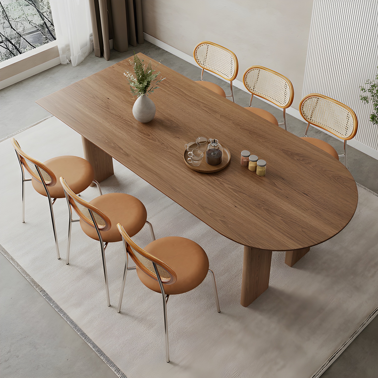 Scandinavian Wooden Oval Dining Table in Natural and Brown for Dining Room - image 4