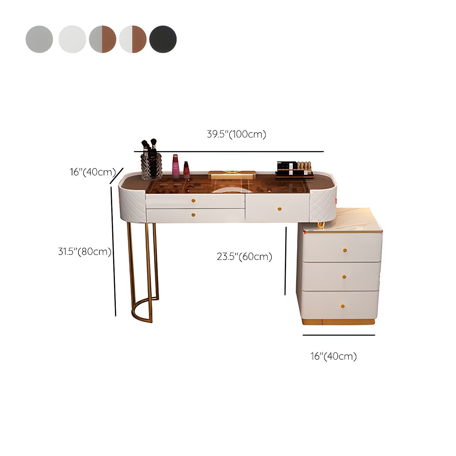 Lighted Mirror & Jewelry Makeup Vanity Metal Dressing Table Stool Set - image 22