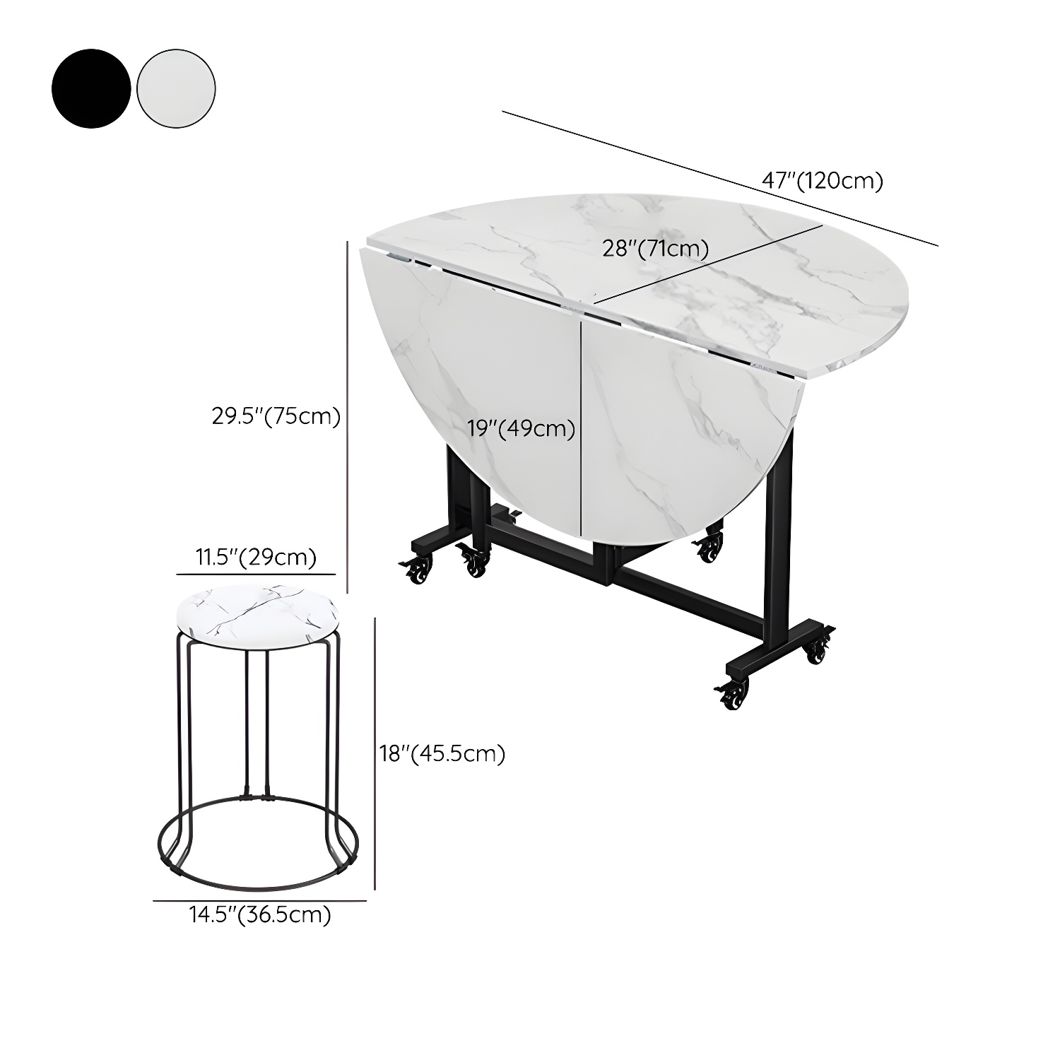 Modern Round Wood Dining Set with Collapsible Table and Leaf Extension - Metal Trestle Base in Black - image 21