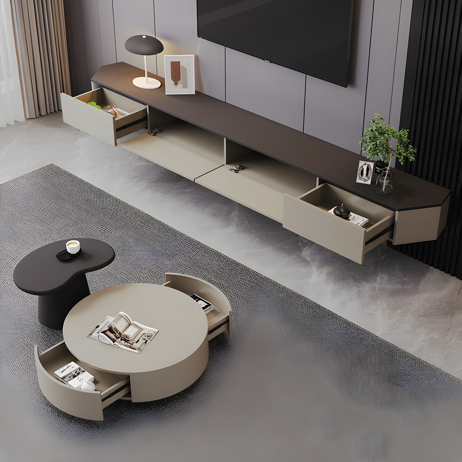 Contemporary Wall-Mounted TV Media Console with Cable Management - image 5
