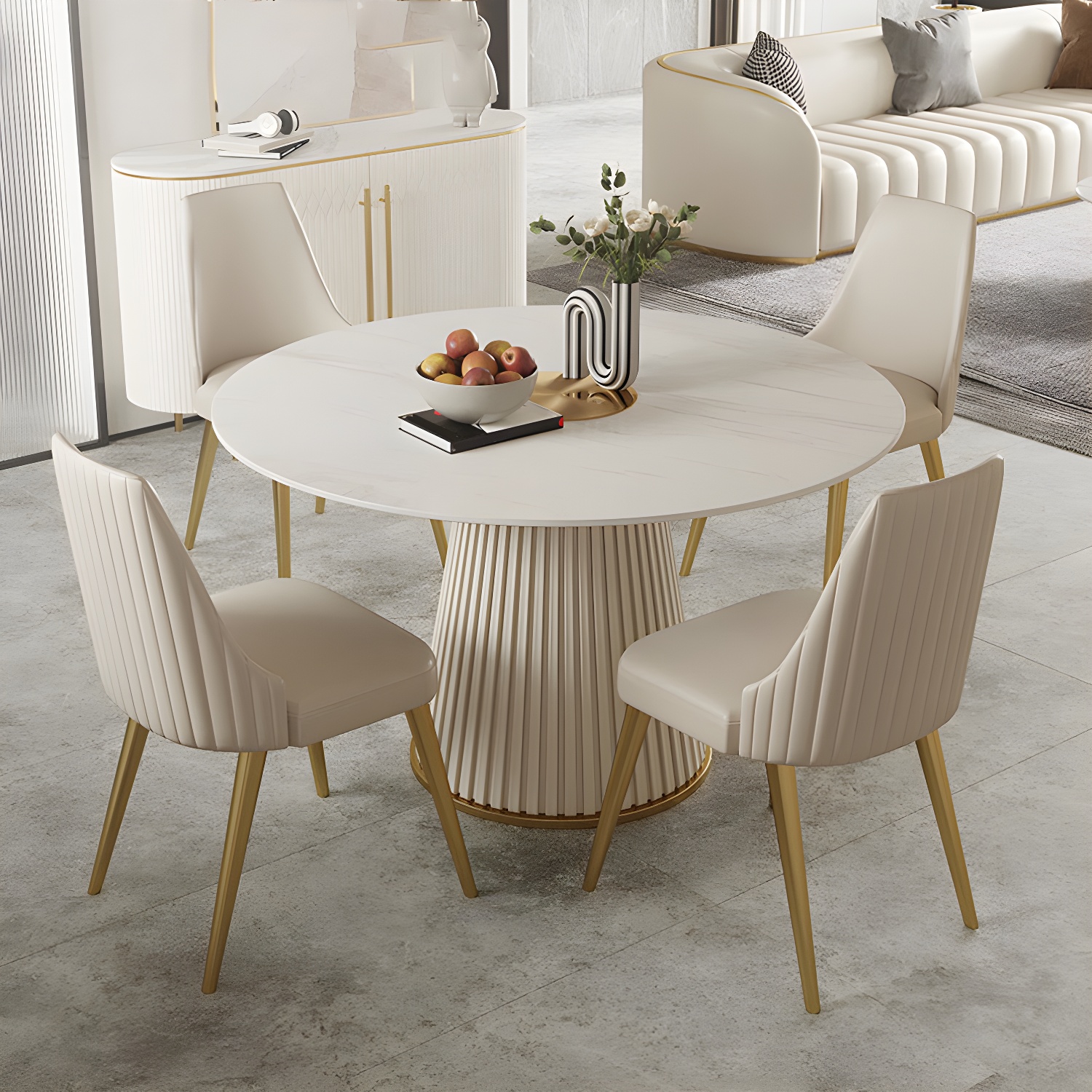 Modern Pedestal Table Steel Base Round Dining Table for Home Kitchen - image 3