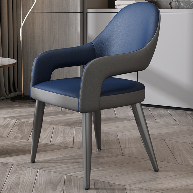 Faux Leather Arm Chair with Standard Back and Metal Legs in Gray for Kitchen & Dining