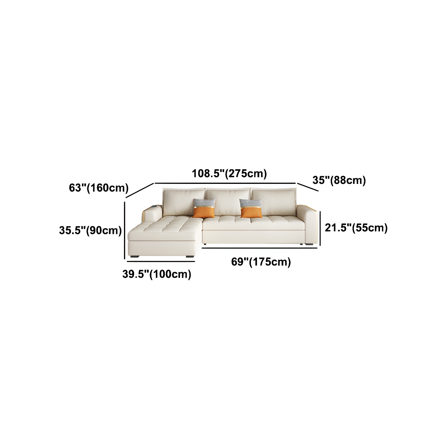 White Modern Sofa Bed with Storage USB Charging Convertible Sectional - image 12